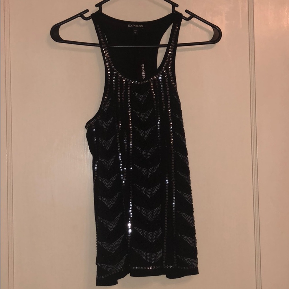 Express Black beaded & sequence tank top